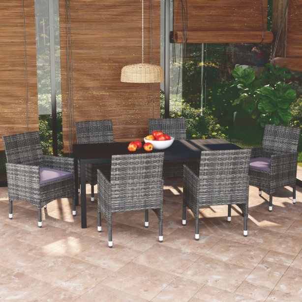 vidaXL 3-tlg. Garten-Essgruppe mit Kissen Poly Rattan Schwarz