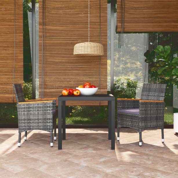 vidaXL 3-tlg. Garten-Essgruppe mit Kissen Poly Rattan Schwarz