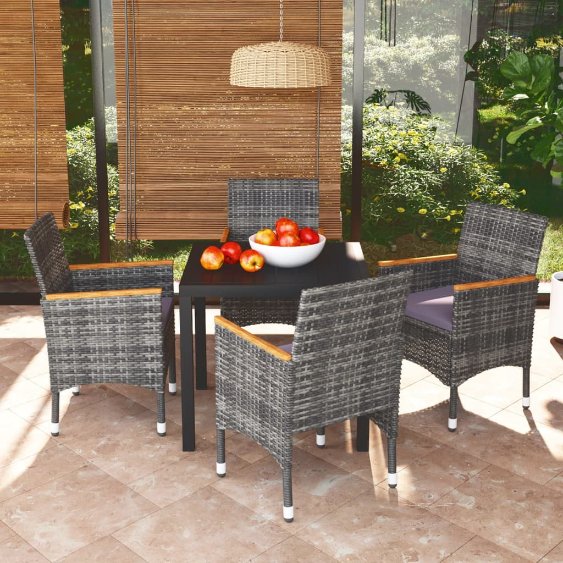 vidaXL 3-tlg. Garten-Essgruppe mit Kissen Poly Rattan Schwarz