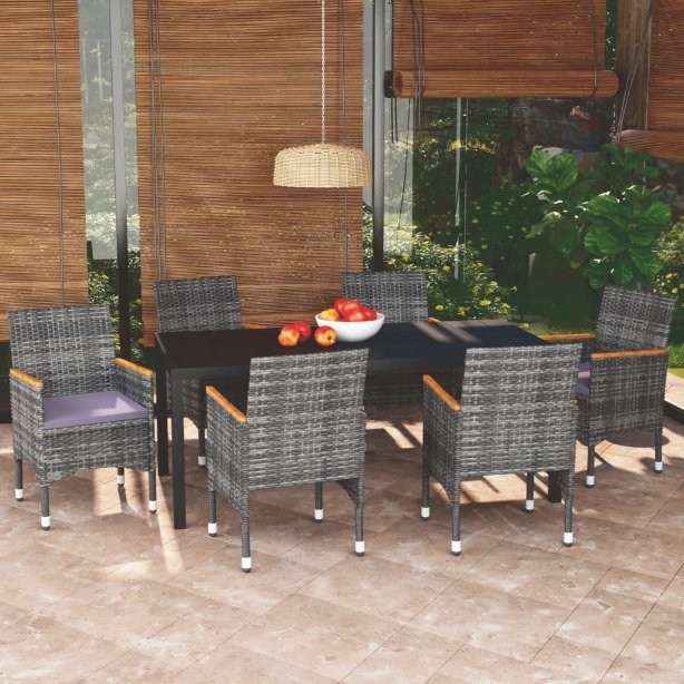vidaXL 3-tlg. Garten-Essgruppe mit Kissen Poly Rattan Schwarz