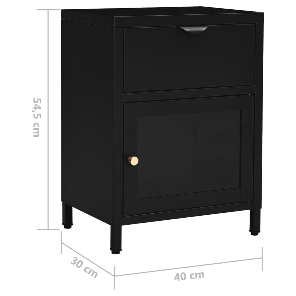 vidaXL Nachttische 2 Stk. Schwarz 40x30x54,5 cm Stahl und Glas