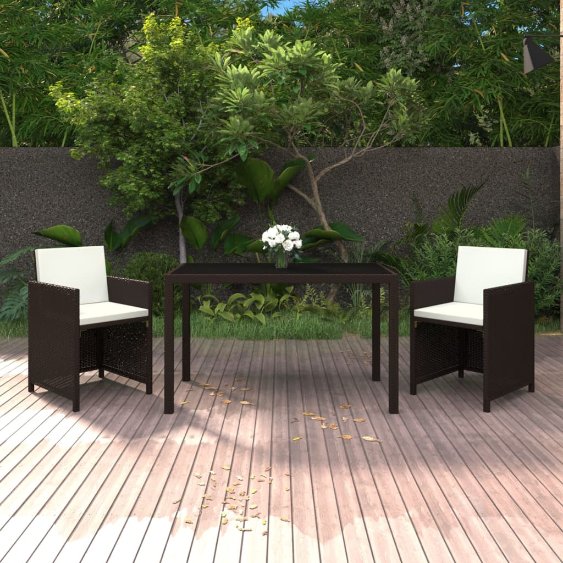vidaXL 3-tlg. Garten-Essgruppe mit Kissen Poly Rattan Schwarz