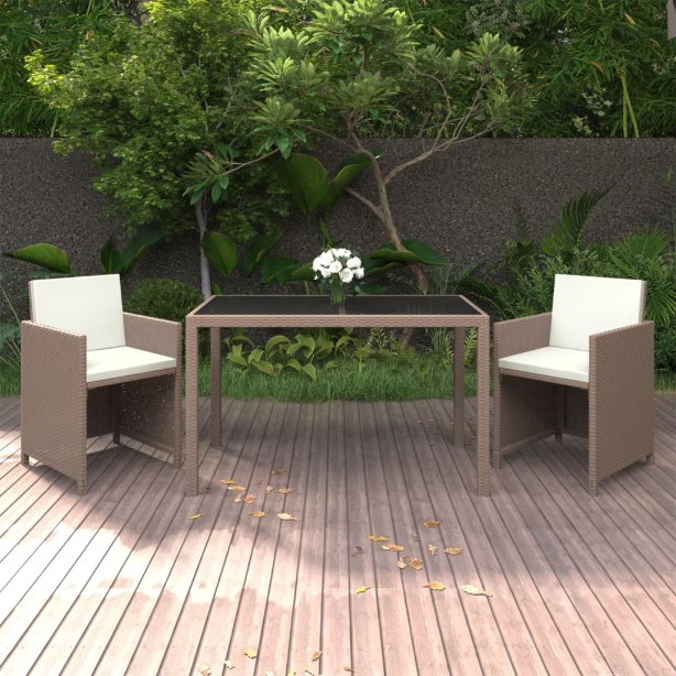 vidaXL 3-tlg. Garten-Essgruppe mit Kissen Poly Rattan Schwarz