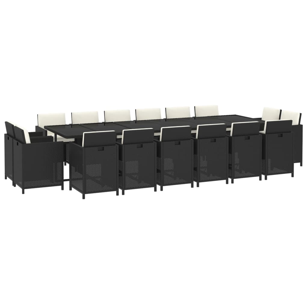 vidaXL 17-tlg. Garten-Essgruppe mit Kissen Poly Rattan Schwarz