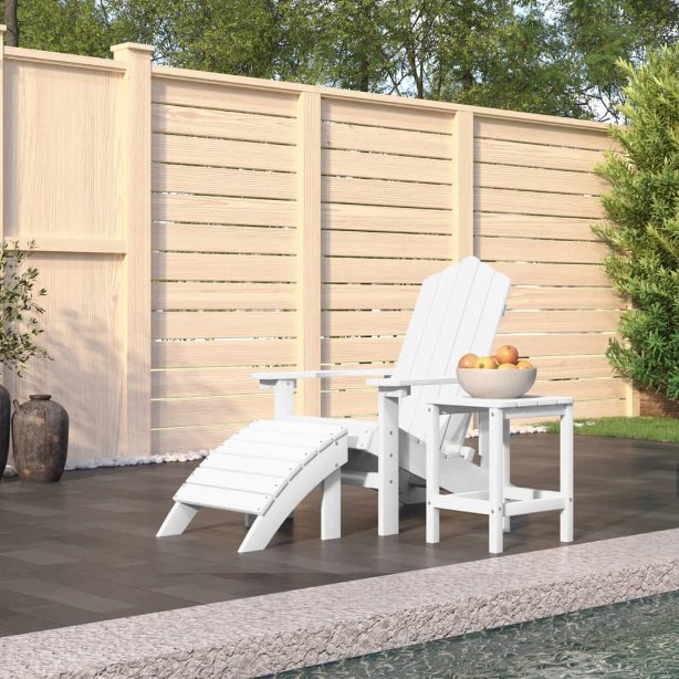 vidaXL Adirondack-Gartenstühle 2 Stk. mit Hockern HDPE Weiß