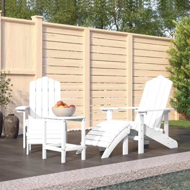 vidaXL Adirondack-Gartenstühle 2 Stk. mit Hockern HDPE Weiß