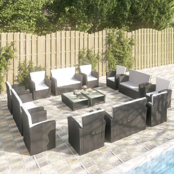 vidaXL 8-tlg. Garten-Lounge-Set mit Kissen Poly Rattan Schwarz