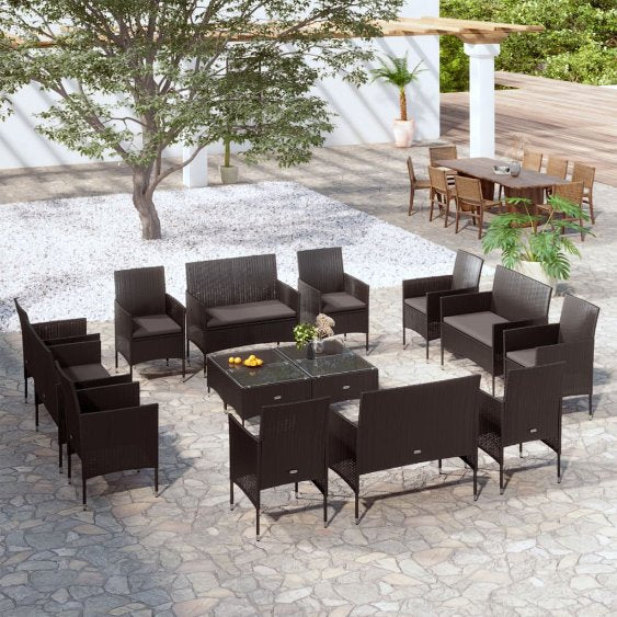 vidaXL 8-tlg. Garten-Lounge-Set mit Auflagen Poly Rattan Schwarz