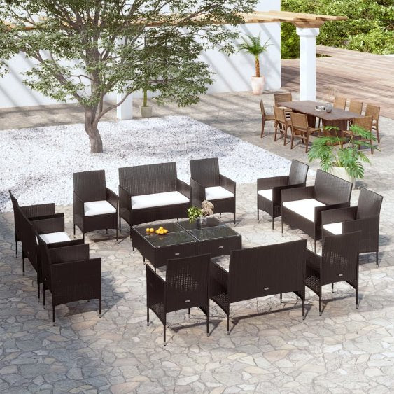 vidaXL 8-tlg. Garten-Lounge-Set mit Auflagen Poly Rattan Schwarz