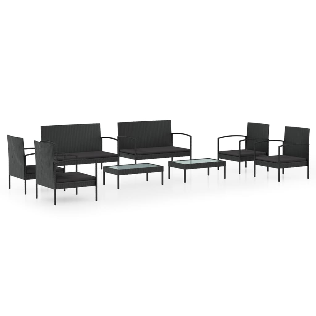 vidaXL 8-tlg. Garten-Lounge-Set mit Auflagen Poly Rattan Schwarz
