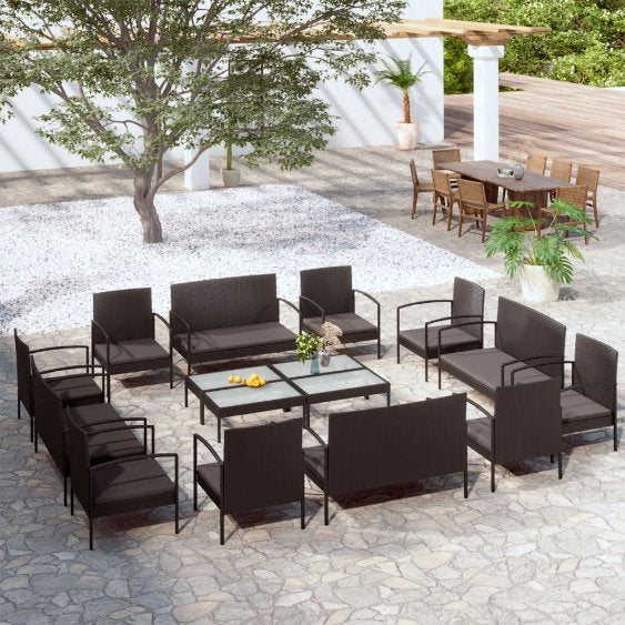 vidaXL 8-tlg. Garten-Lounge-Set mit Auflagen Poly Rattan Schwarz