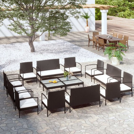 vidaXL 8-tlg. Garten-Lounge-Set mit Auflagen Poly Rattan Schwarz