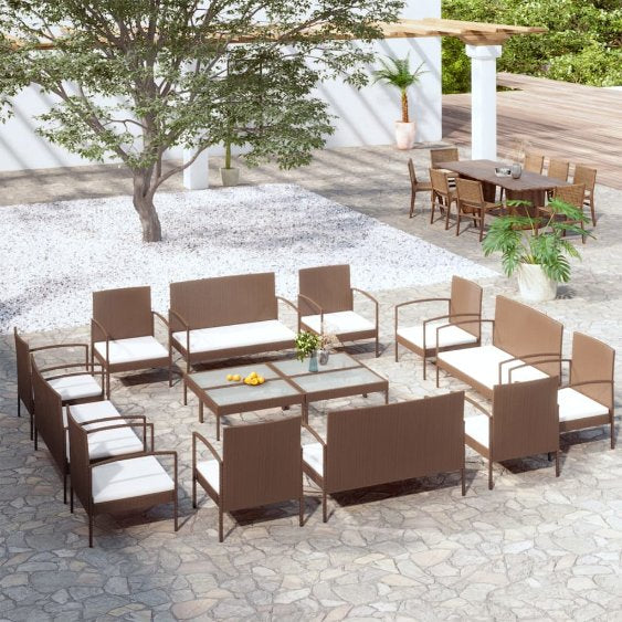 vidaXL 8-tlg. Garten-Lounge-Set mit Auflagen Poly Rattan Schwarz