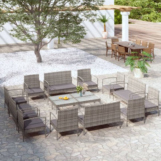 vidaXL 8-tlg. Garten-Lounge-Set mit Auflagen Poly Rattan Schwarz