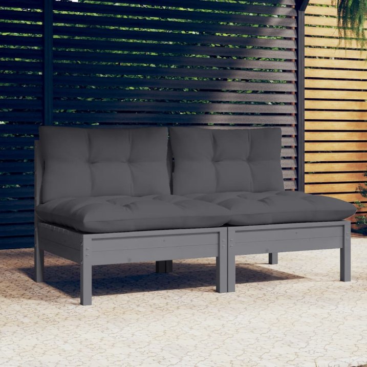 vidaXL 2-Sitzer-Gartensofa mit Grauen Kissen Massivholz Kiefer