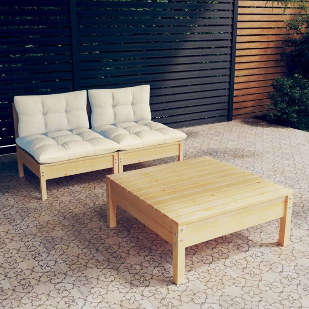 vidaXL 3-tlg. Garten-Lounge-Set mit Grauen Kissen Kiefernholz