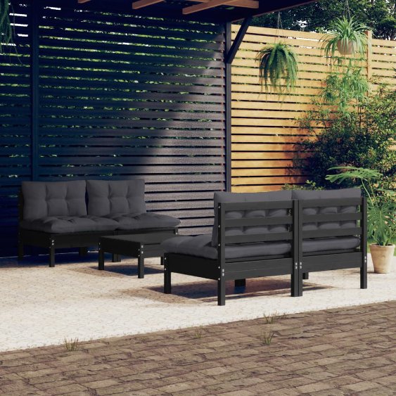 vidaXL 5-tlg. Garten-Lounge-Set mit Grauen Kissen Kiefernholz