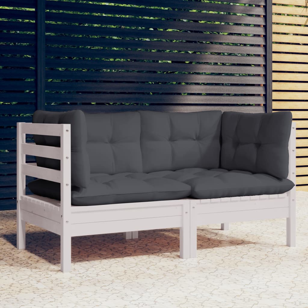vidaXL 2-Sitzer-Gartensofa mit Grauen Kissen Massivholz Kiefer