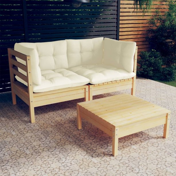 vidaXL 3-tlg. Garten-Lounge-Set mit Grauen Kissen Kiefernholz