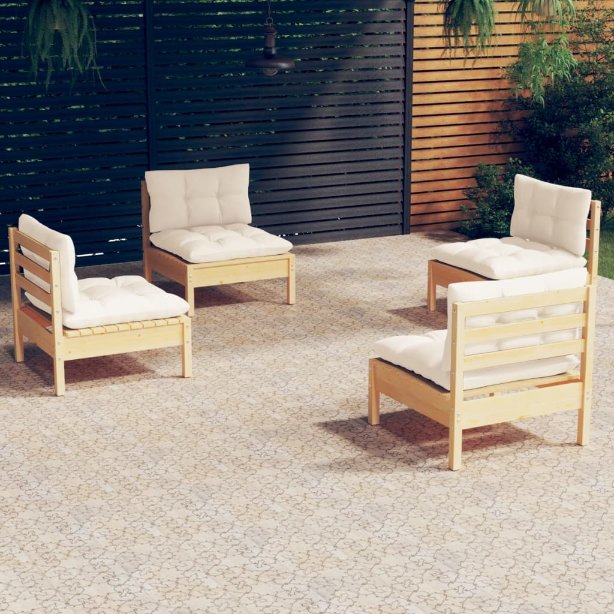 vidaXL 4-tlg. Garten-Lounge-Set mit Grauen Kissen Kiefernholz