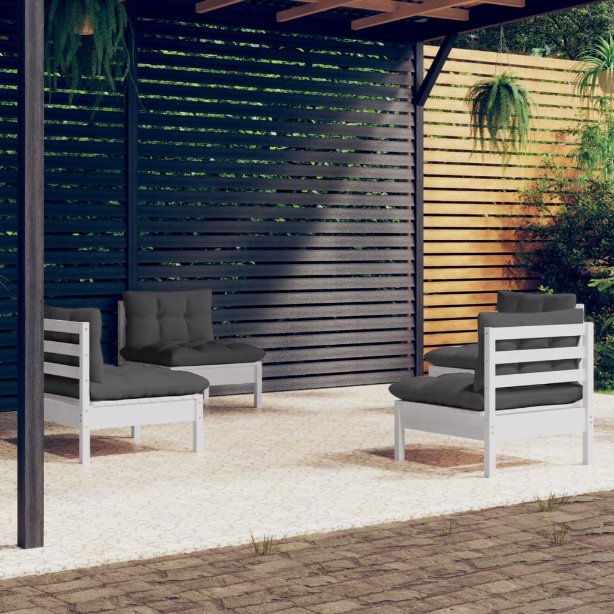 vidaXL 4-tlg. Garten-Lounge-Set mit Grauen Kissen Kiefernholz