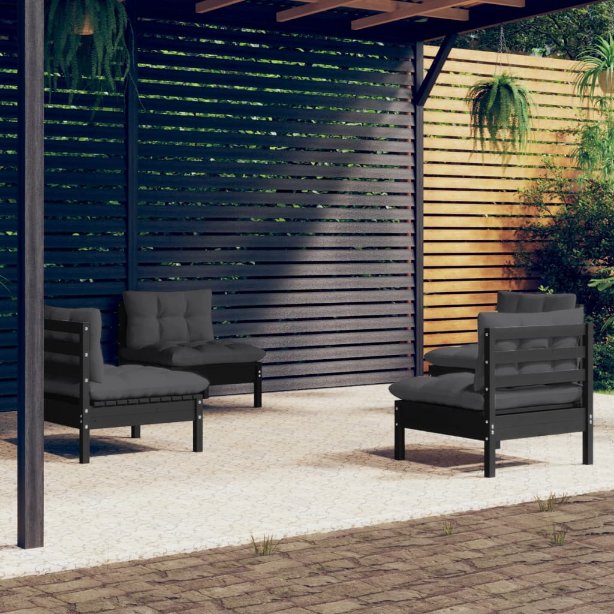 vidaXL 4-tlg. Garten-Lounge-Set mit Grauen Kissen Kiefernholz