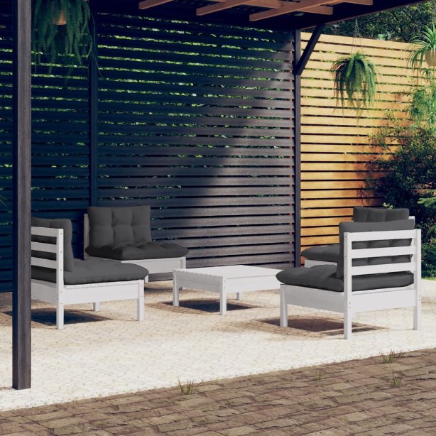 vidaXL 5-tlg. Garten-Lounge-Set mit Grauen Kissen Kiefernholz