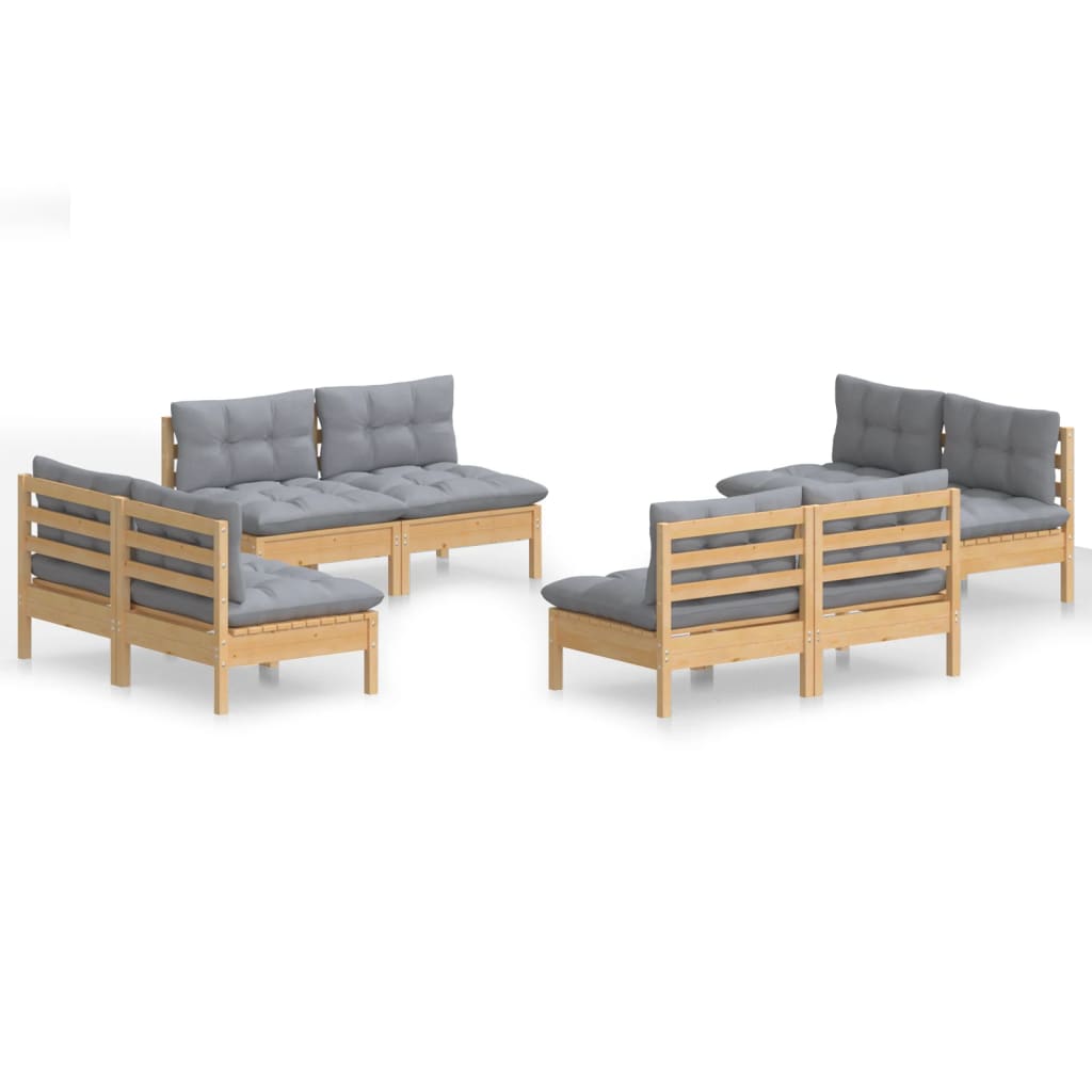 vidaXL 8-tlg. Garten-Lounge-Set mit Grauen Kissen Kiefernholz