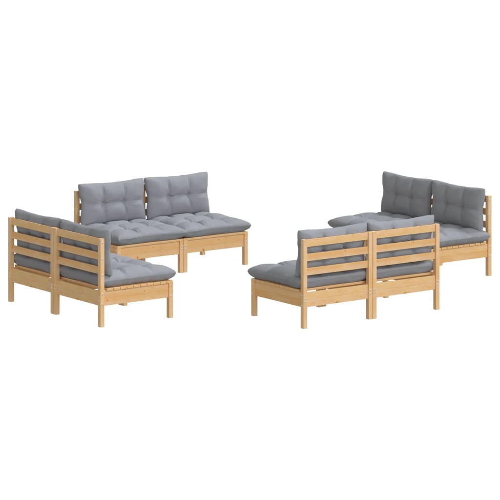 vidaXL 8-tlg. Garten-Lounge-Set mit Grauen Kissen Kiefernholz