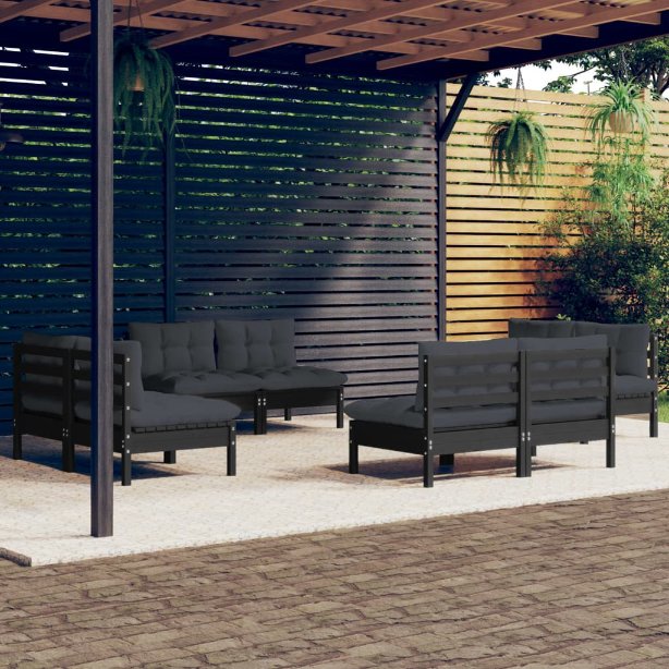 vidaXL 8-tlg. Garten-Lounge-Set mit Grauen Kissen Kiefernholz