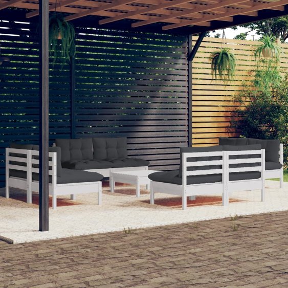 vidaXL 9-tlg. Garten-Lounge-Set mit Grauen Kissen Kiefernholz