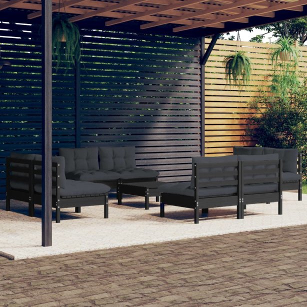 vidaXL 9-tlg. Garten-Lounge-Set mit Grauen Kissen Kiefernholz