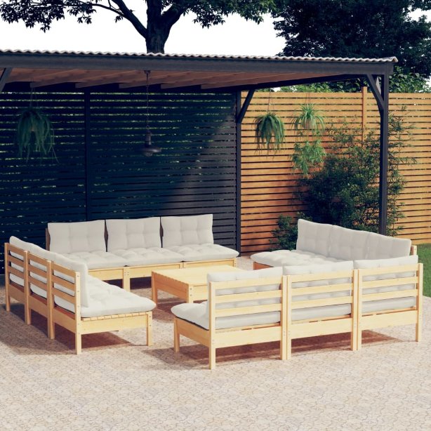 vidaXL 13-tlg. Garten-Lounge-Set mit Grauen Kissen Kiefernholz