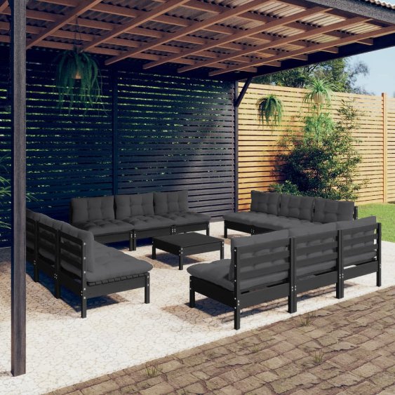 vidaXL 13-tlg. Garten-Lounge-Set mit Grauen Kissen Kiefernholz