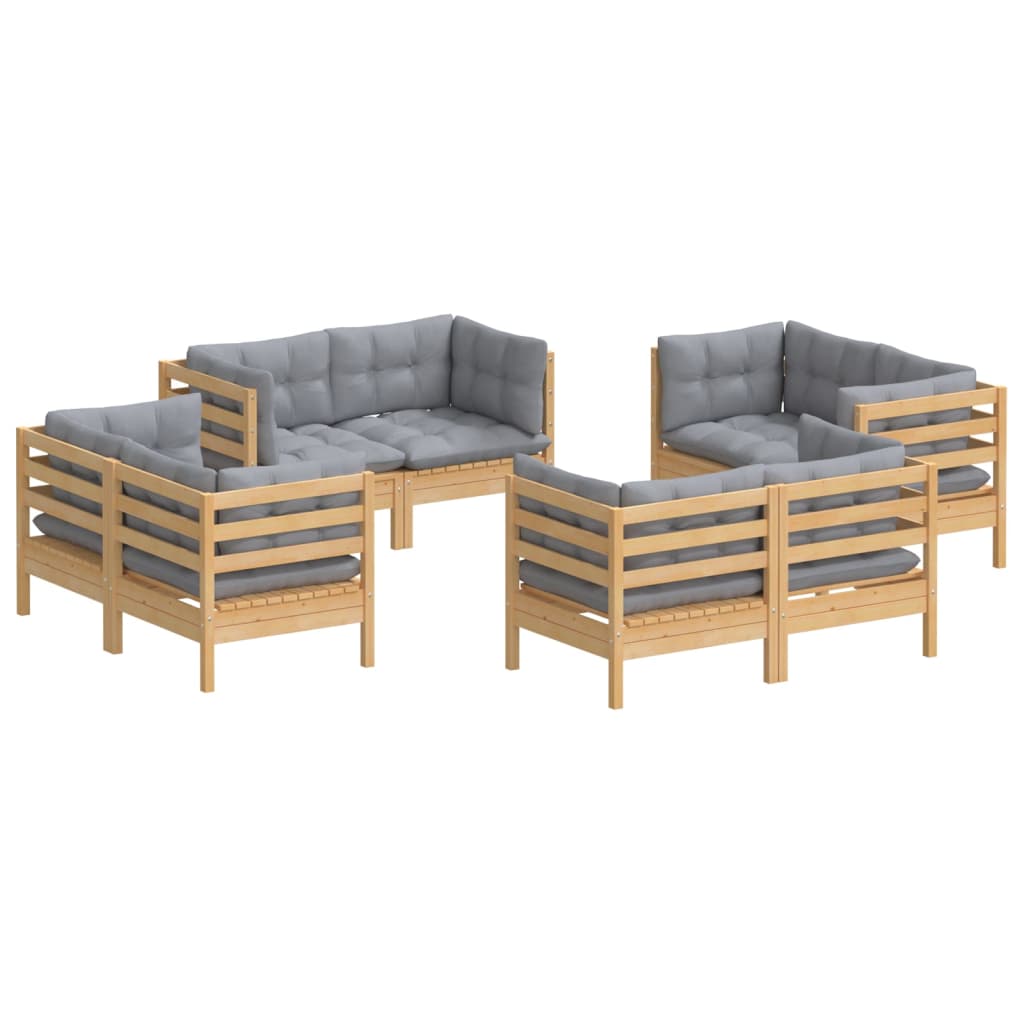 vidaXL 8-tlg. Garten-Lounge-Set mit Grauen Kissen Kiefernholz