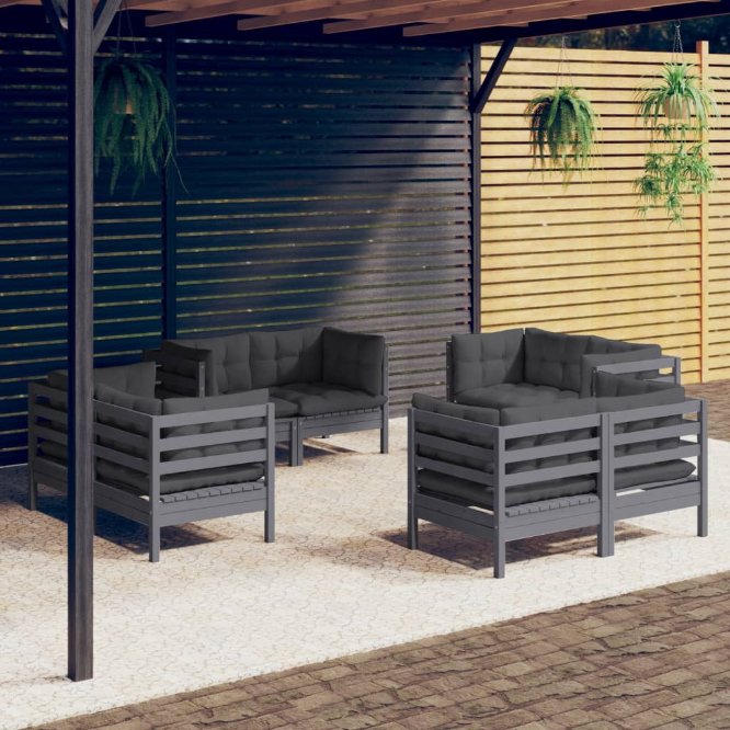 vidaXL 8-tlg. Garten-Lounge-Set mit Grauen Kissen Kiefernholz