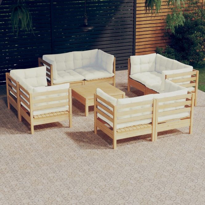 vidaXL 9-tlg. Garten-Lounge-Set mit Grauen Kissen Kiefernholz