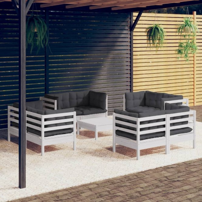 vidaXL 9-tlg. Garten-Lounge-Set mit Grauen Kissen Kiefernholz