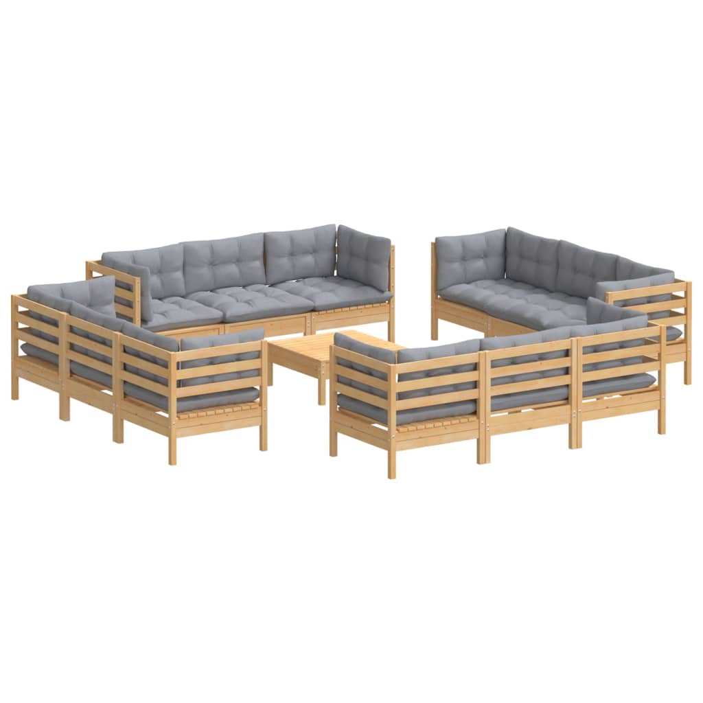 vidaXL 13-tlg. Garten-Lounge-Set mit Grauen Kissen Kiefernholz