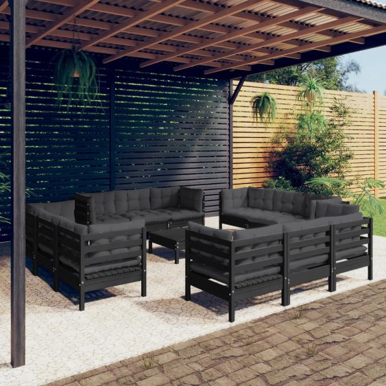 vidaXL 13-tlg. Garten-Lounge-Set mit Grauen Kissen Kiefernholz
