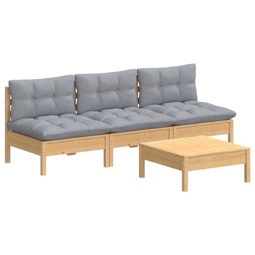 vidaXL 4-tlg. Garten-Lounge-Set mit Grauen Kissen Kiefernholz