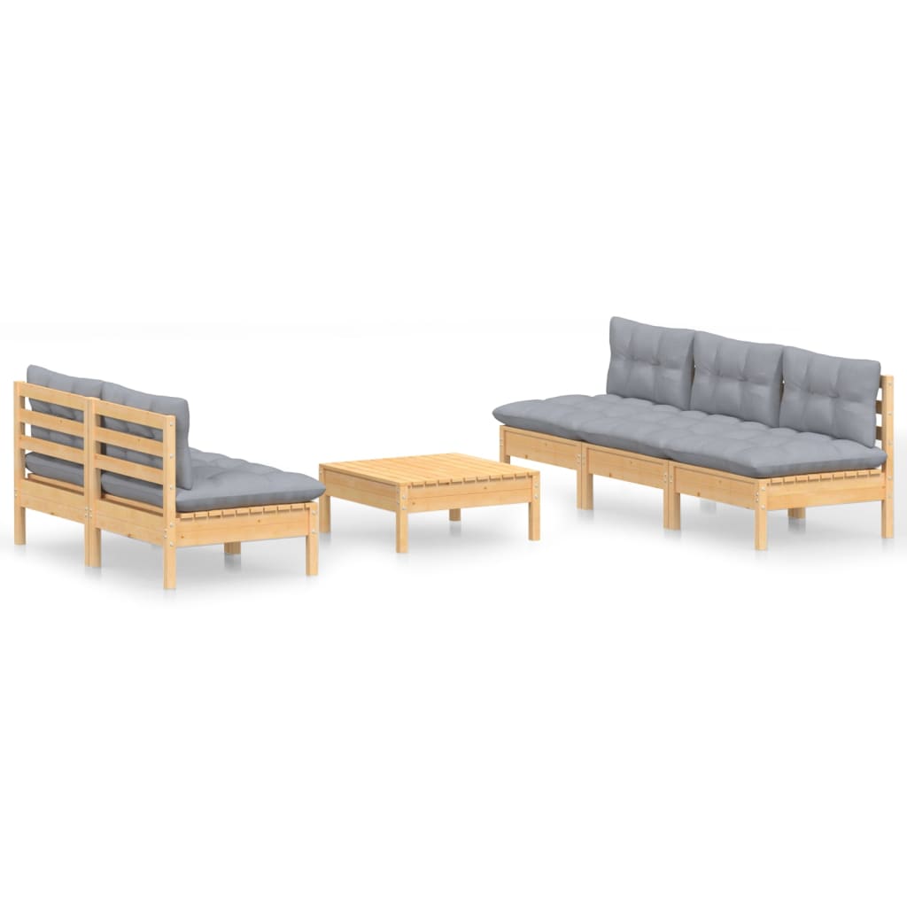 vidaXL 6-tlg. Garten-Lounge-Set mit Grauen Kissen Kiefernholz