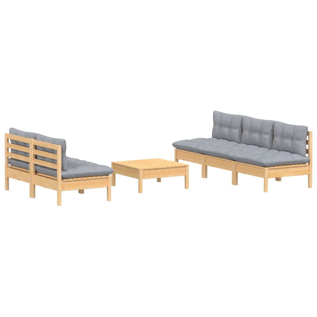 vidaXL 6-tlg. Garten-Lounge-Set mit Grauen Kissen Kiefernholz
