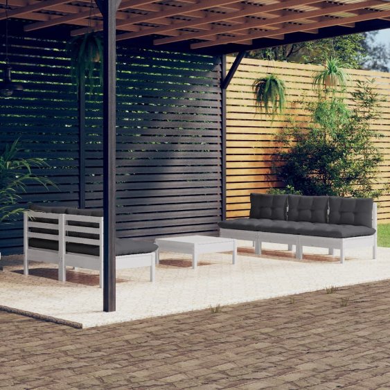vidaXL 6-tlg. Garten-Lounge-Set mit Grauen Kissen Kiefernholz