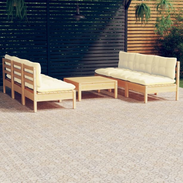 vidaXL 7-tlg. Garten-Lounge-Set mit Grauen Kissen Kiefernholz