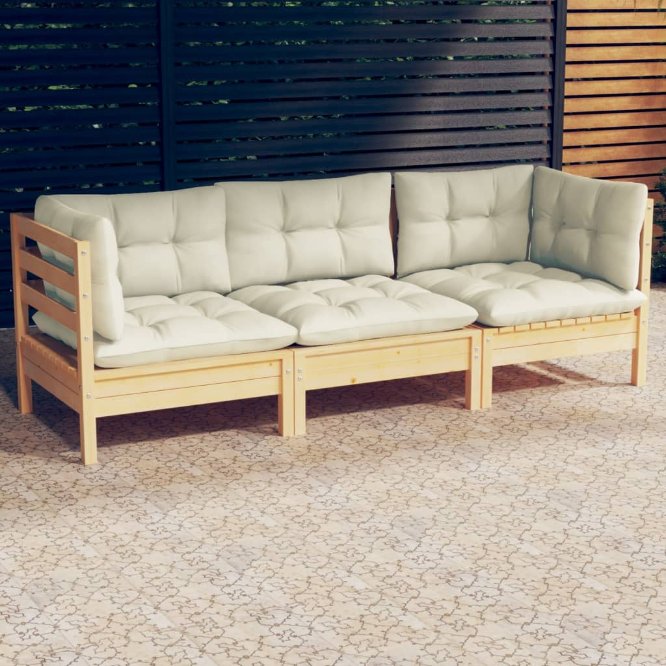 vidaXL 3-Sitzer-Gartensofa mit Grauen Kissen Massivholz Kiefer