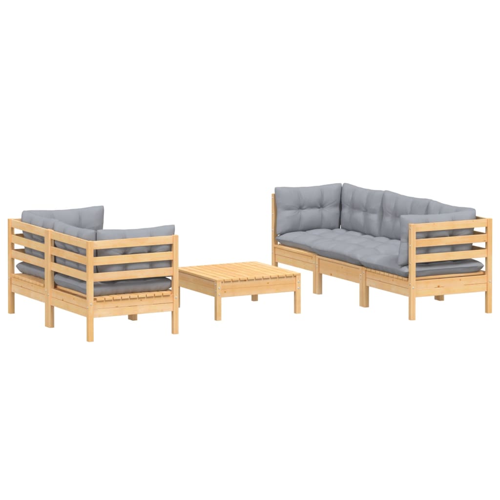 vidaXL 6-tlg. Garten-Lounge-Set mit Grauen Kissen Kiefernholz