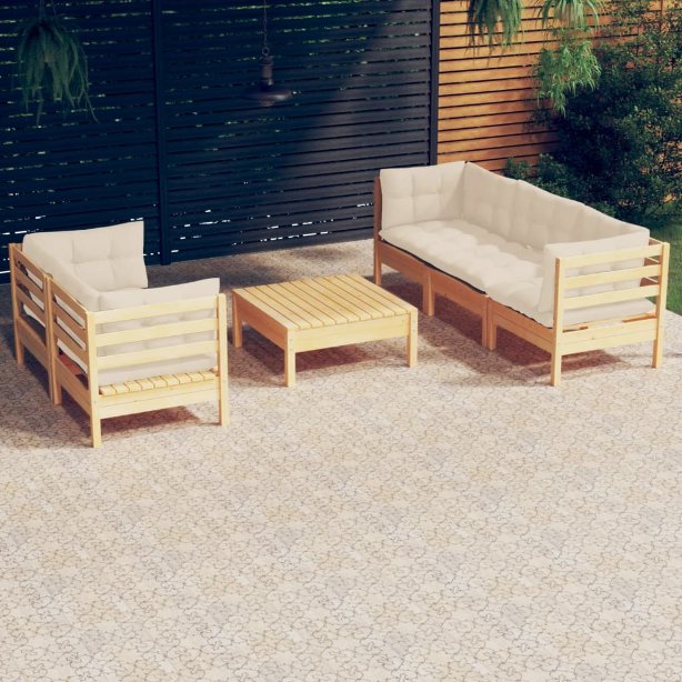 vidaXL 6-tlg. Garten-Lounge-Set mit Grauen Kissen Kiefernholz