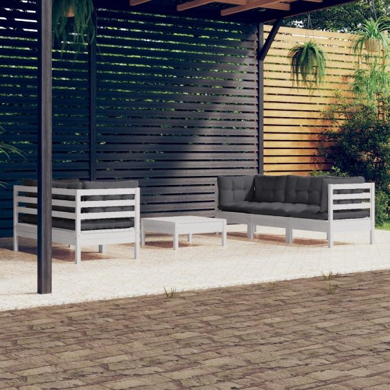 vidaXL 6-tlg. Garten-Lounge-Set mit Grauen Kissen Kiefernholz