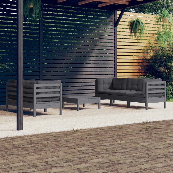 vidaXL 6-tlg. Garten-Lounge-Set mit Grauen Kissen Kiefernholz